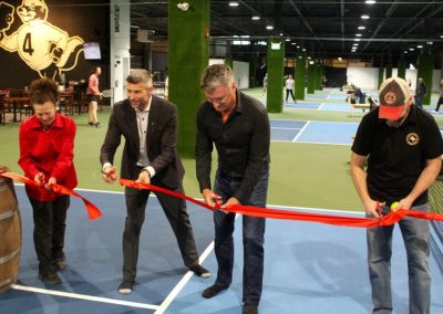 Cllr. Adam Cooper opening the Four Fathers pickleball courts.